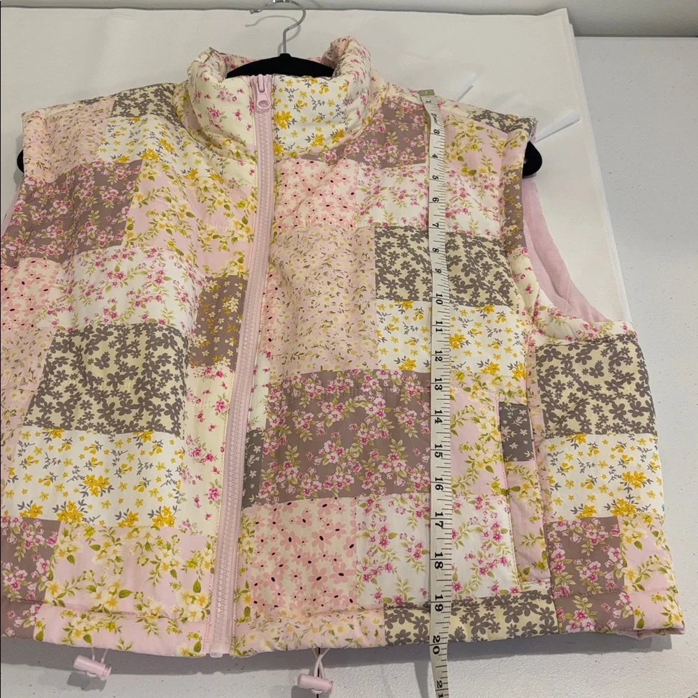 THREAD & SUPPLY quilted pastel vest floral patchwork full zip pockets pink large - Picture 14 of 15